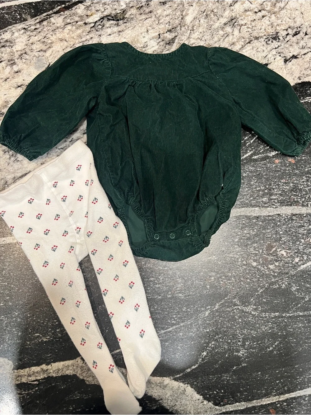Carter’s Just One You Green Corduroy Bubble Romper & Floral Tights Set | 12M